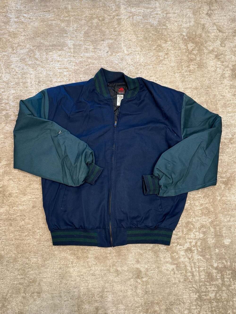 Vintage Red Kap Two-Tone Bomber Jacket Navy and Green Varsity Style XL